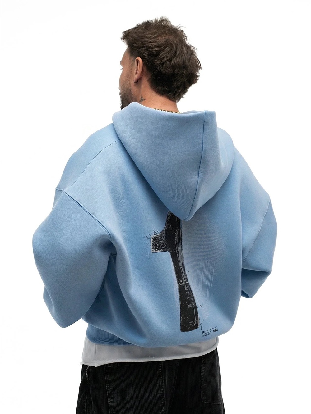 Men's Light Blue Zip-Up Hoodie with Back Graphic